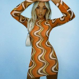 Orion Long Sleeve Mini Dress Orange